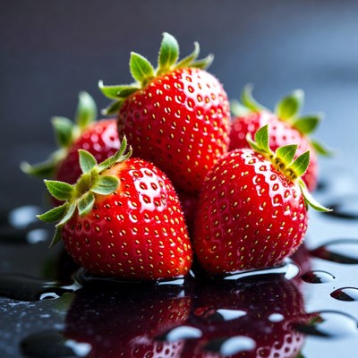 Fresh Strawberries on Black Background