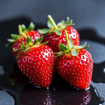 Fresh Strawberries on Black Surface