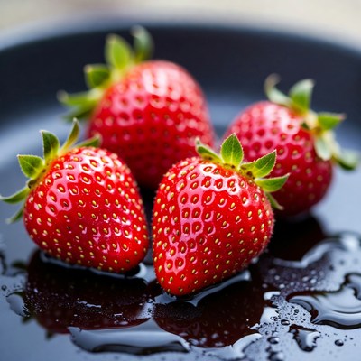 Fresh Strawberries on Black Plate
