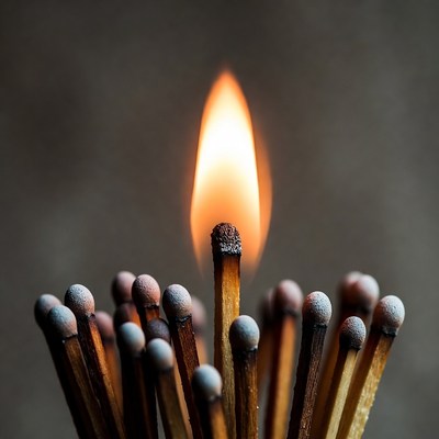 Lit Matchstick Among Unlit Matches