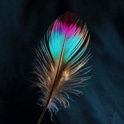 Colorful Peacock Feather on Dark Background