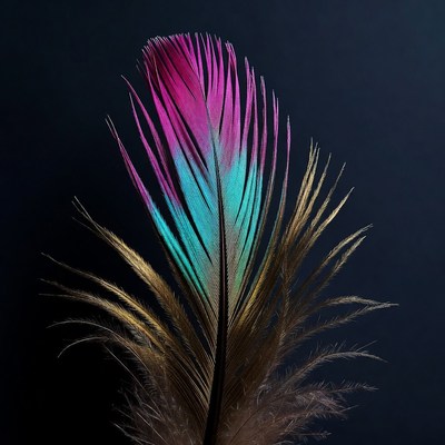 Colorful Iridescent Feather on Black Background