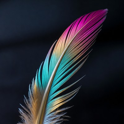 Colorful Iridescent Feather on Black Background