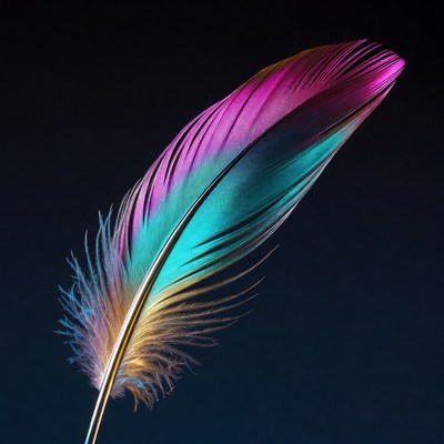 Colorful Iridescent Feather on Black Background