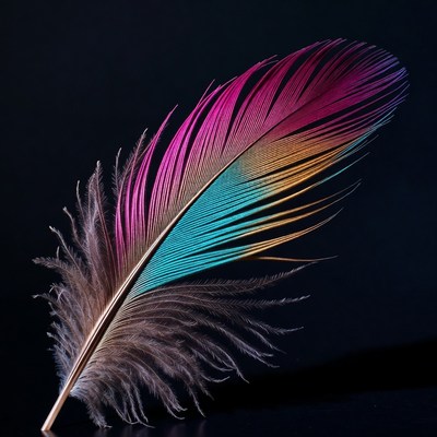 Colorful Feather on Black Background