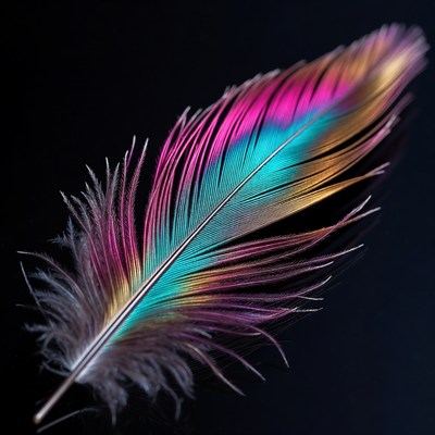 Colorful Iridescent Feather on Black Background