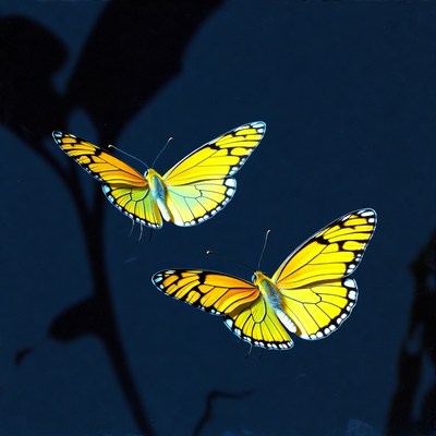 Two Yellow Butterflies on Dark Background