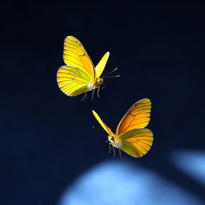 Two Yellow Butterflies Flying