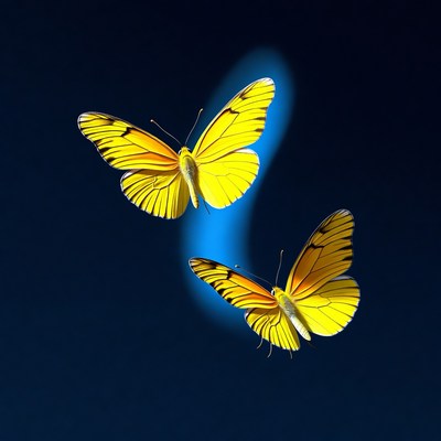 Two Yellow Butterflies on Blue Glow