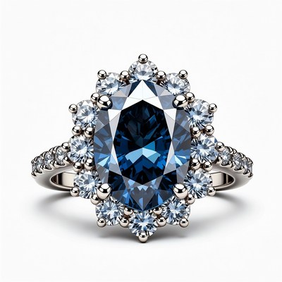 Blue Sapphire Oval Halo Engagement Ring