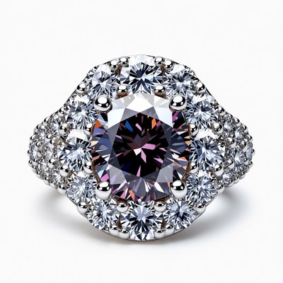 Purple Diamond Halo Engagement Ring