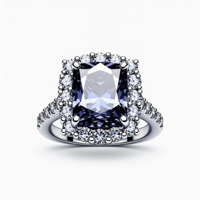 Blue Emerald Cut Diamond Engagement Ring