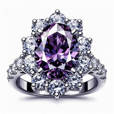Purple Amethyst Diamond Engagement Ring