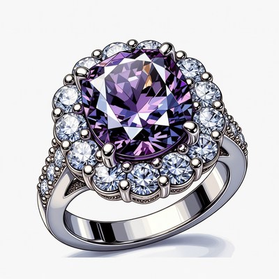 Purple Amethyst Diamond Engagement Ring