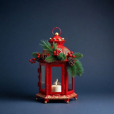 Red Christmas Lantern with Candle
