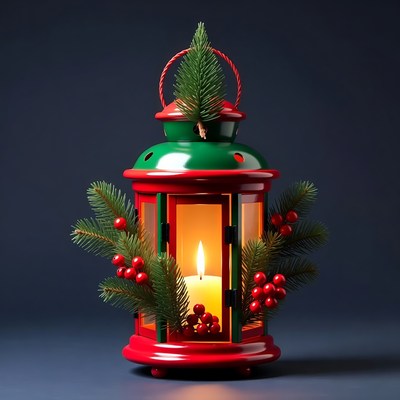 Christmas Lantern with Candle and Holly
