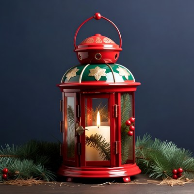 Red Christmas Lantern with Candle