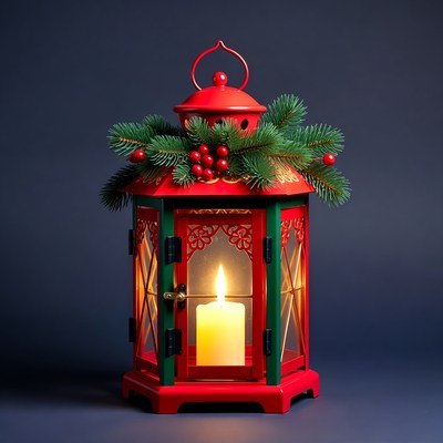 Red Christmas Lantern with Candle