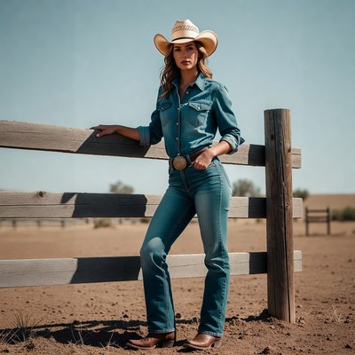 Cowgirl leaning on wooden fence