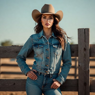 Woman in cowboy hat leaning on fence