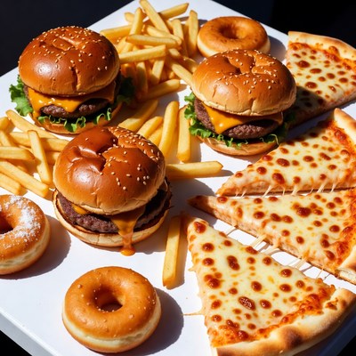 Fast Food Burgers Fries Pizza Donuts