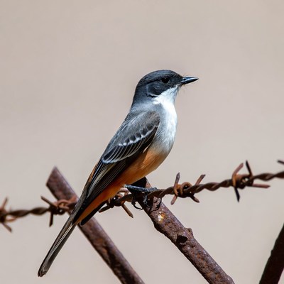 Gray-capped Flycatcher on Barbed Wire