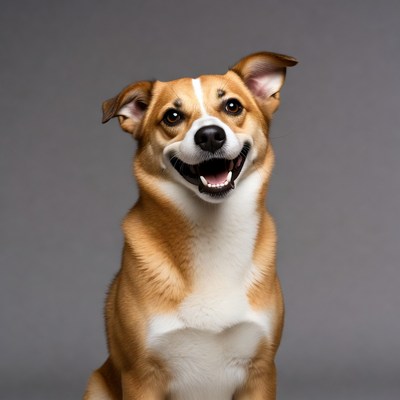 Happy brown white dog smiling