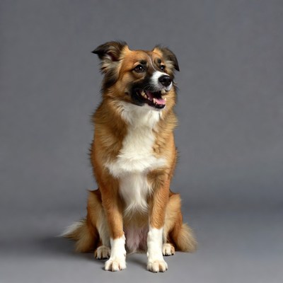 Smiling Australian Shepherd sitting