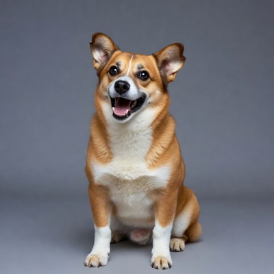 Corgi sitting on gray background