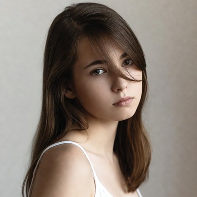 Teen girl with long brown hair