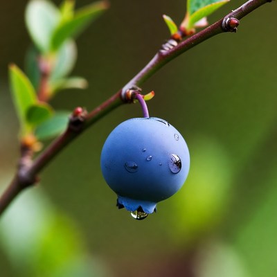 Dewy Blueberry on Branch