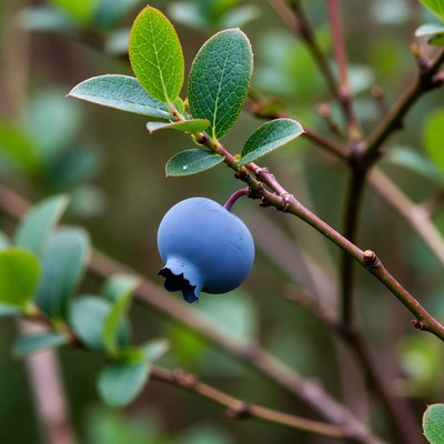 Ripe Blueberry on Green Leaves