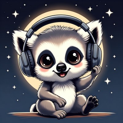 Cute baby sloth wearing headphones