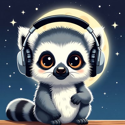 Cute lemur wearing headphones