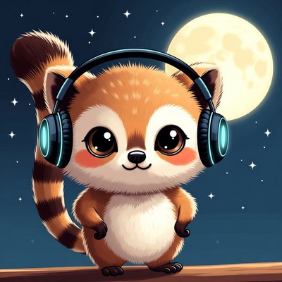 Cute fox wearing headphones