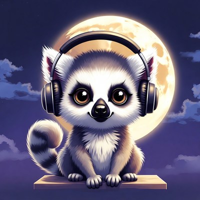 Cute lemur wearing headphones