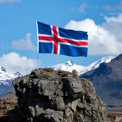 Icelandic Flag on Rocky Peak