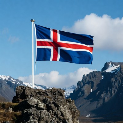 Icelandic Flag on Rocky Peak