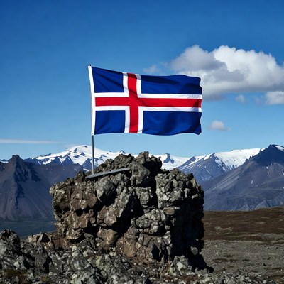 Icelandic Flag on Rocky Summit