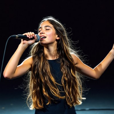 Teen girl singing with microphone