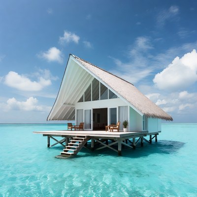 White Overwater Bungalow in Turquoise Lagoon