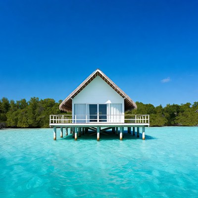 White Overwater Bungalow in Turquoise Lagoon
