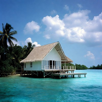 White thatched overwater bungalow