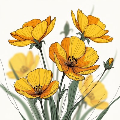 Yellow California Poppy Flowers Illustration