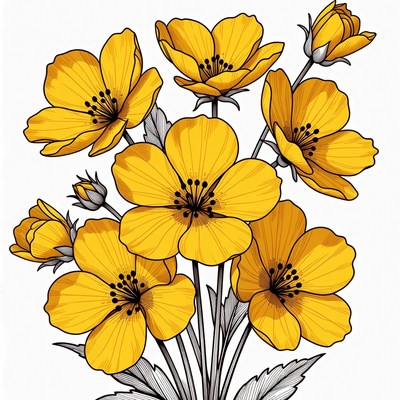 Yellow Flowers Bouquet Illustration