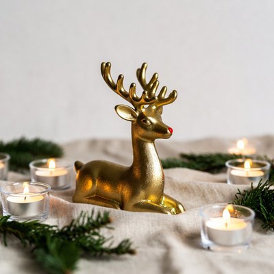 Golden Reindeer with Candles and Greenery