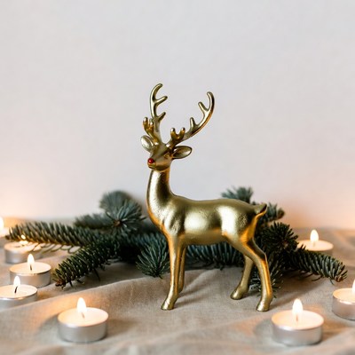 Golden Reindeer Figurine with Candles