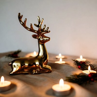 Gold reindeer figurine with candles
