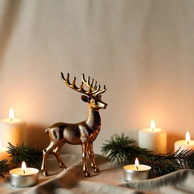 Golden Deer Figurine with Candles