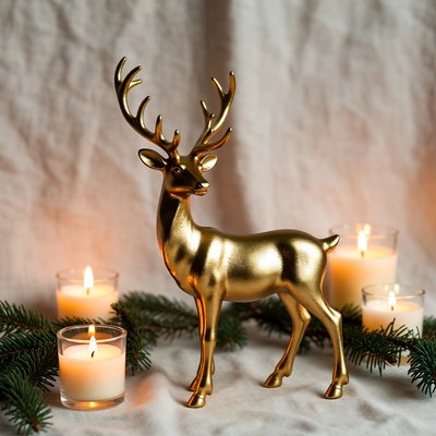 Golden Deer Figurine with Candles